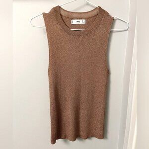 Mango Brown/Gold Ribbed Sleeveless Top Size S